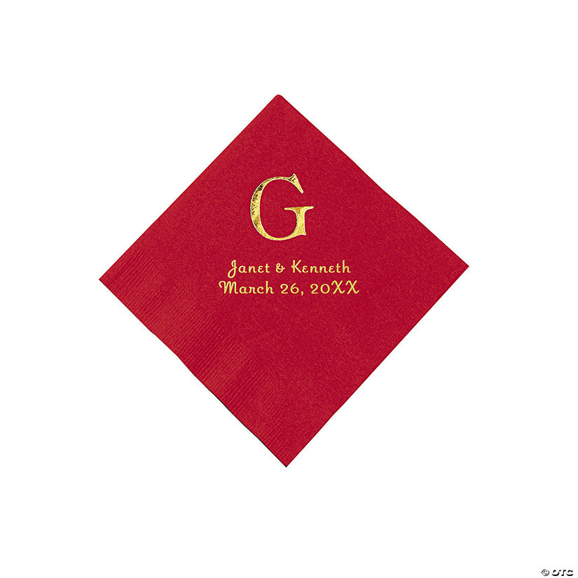 Red Wedding Monogram Personalized Napkins with Gold Foil - Beverage Image Thumbnail