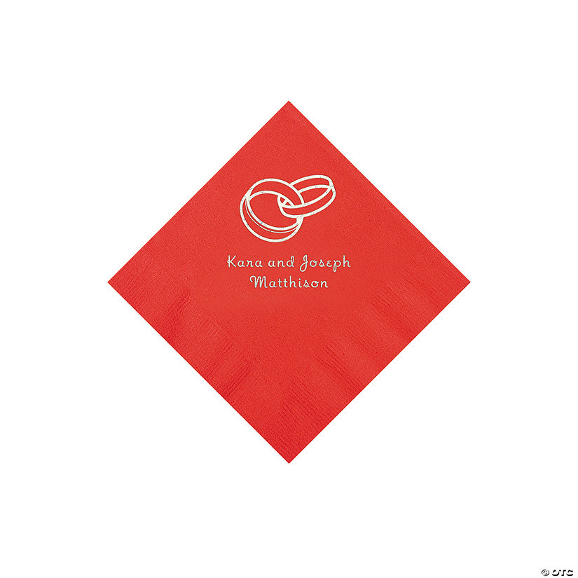 Red Wedding Ring Personalized Napkins - 50 Pc. Beverage Image