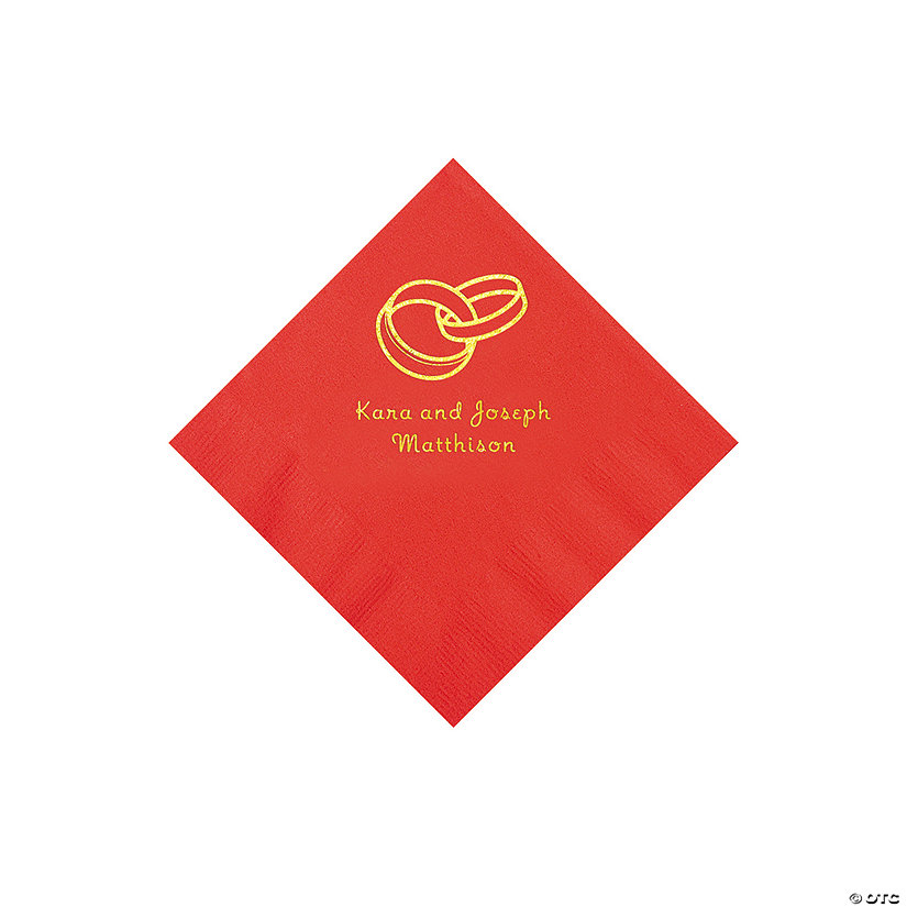 Red Wedding Ring Personalized Napkins with Gold Foil - 50 Pc. Beverage Image Thumbnail