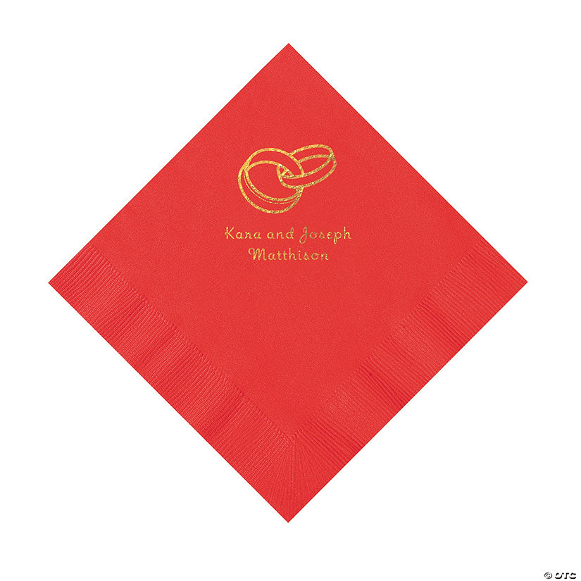 Red Wedding Ring Personalized Napkins with Gold Foil - 50 Pc. Luncheon Image Thumbnail