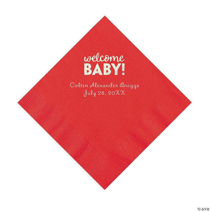 Red Welcome Baby Personalized Napkins with Silver Foil - 50 Pc. Luncheon Image Thumbnail