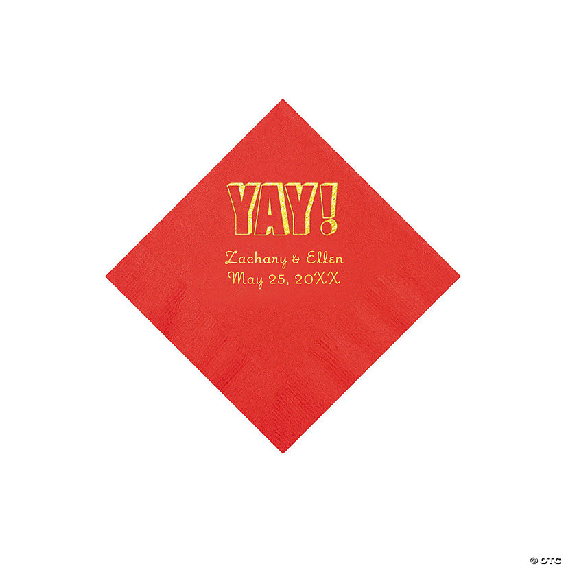 Red Yay Personalized Napkins with Gold Foil - Beverage Image Thumbnail