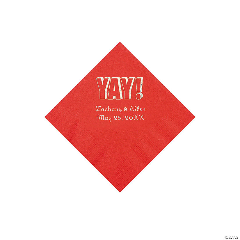 Red Yay Personalized Napkins with Silver Foil - Beverage Image Thumbnail