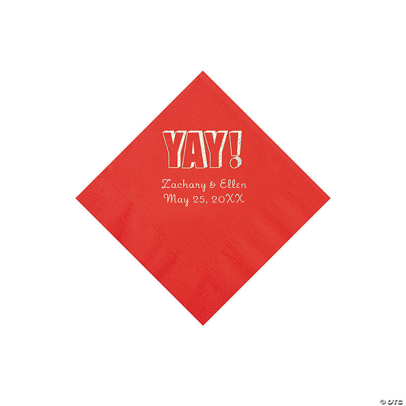 Red Yay Personalized Napkins with Silver Foil - Beverage Image