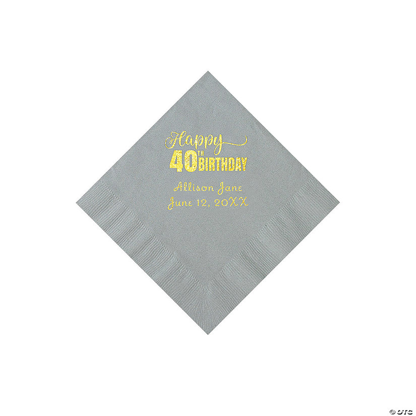 Silver 40th Birthday Personalized Napkins with Gold Foil - 50 Pc. Beverage Image
