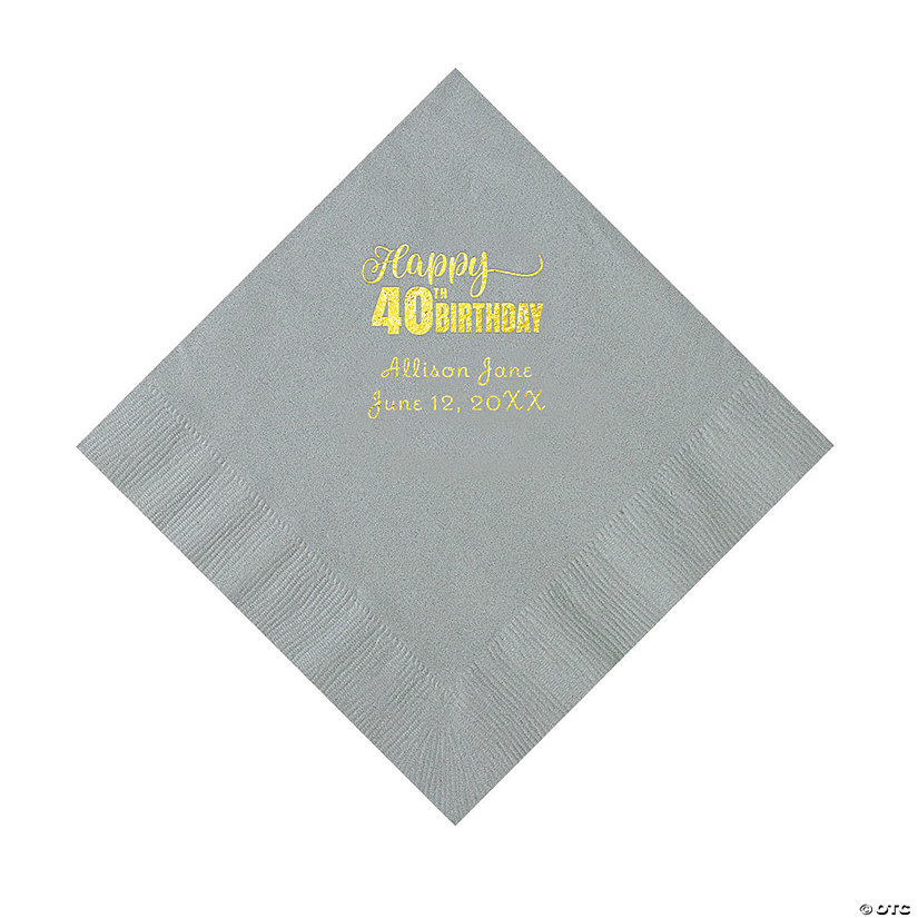 Silver 40th Birthday Personalized Napkins with Gold Foil - 50 Pc. Luncheon Image Thumbnail