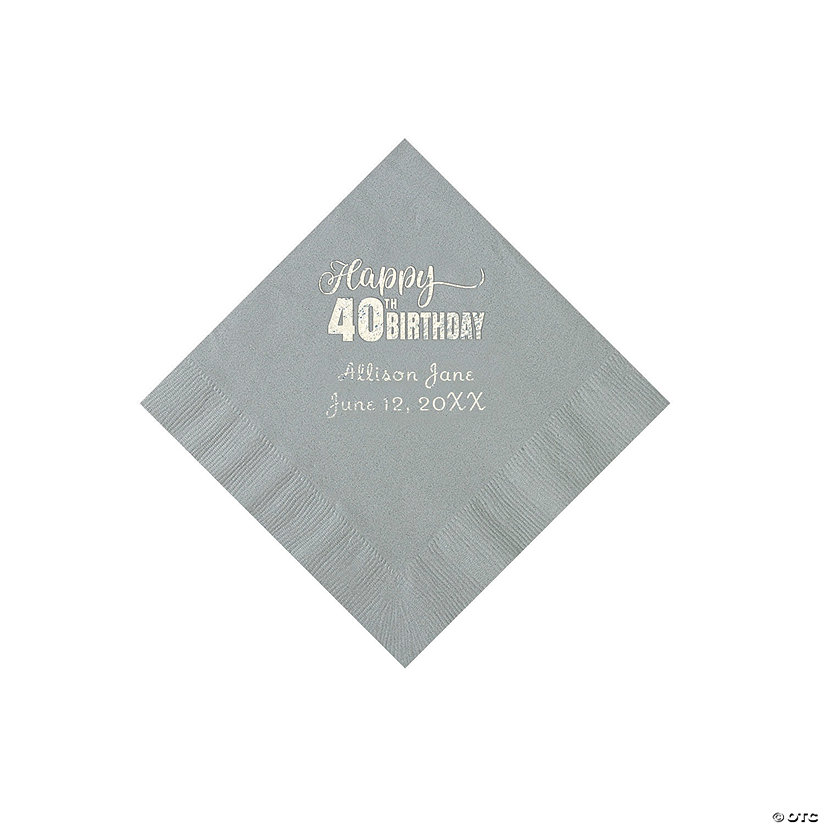 Silver 40th Birthday Personalized Napkins with Silver Foil - 50 Pc. Beverage Image
