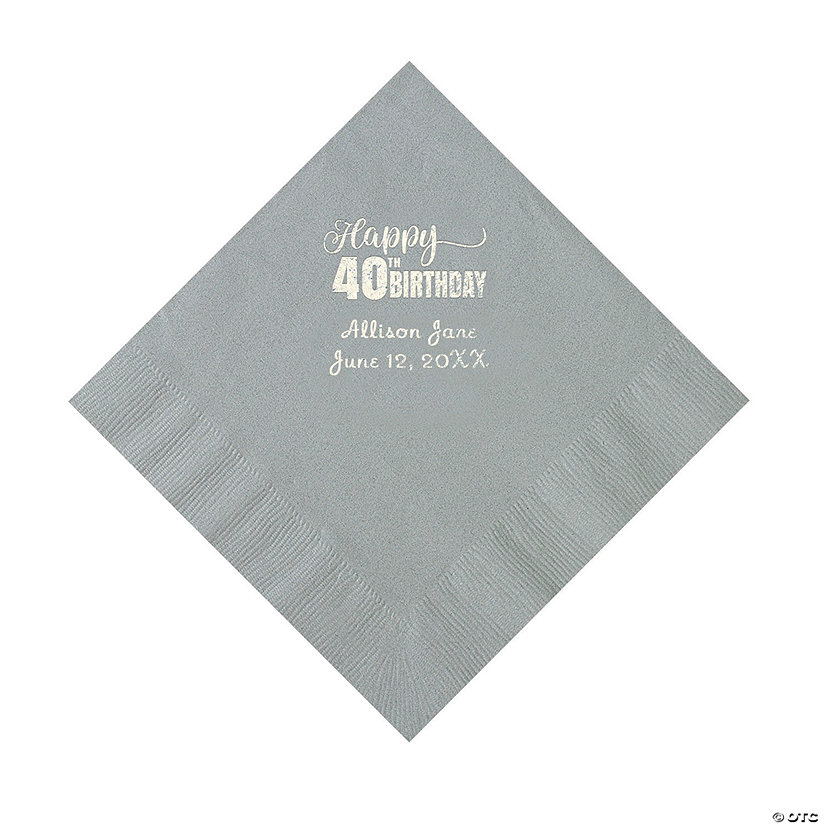 Silver 40th Birthday Personalized Napkins with Silver Foil - 50 Pc. Luncheon Image Thumbnail