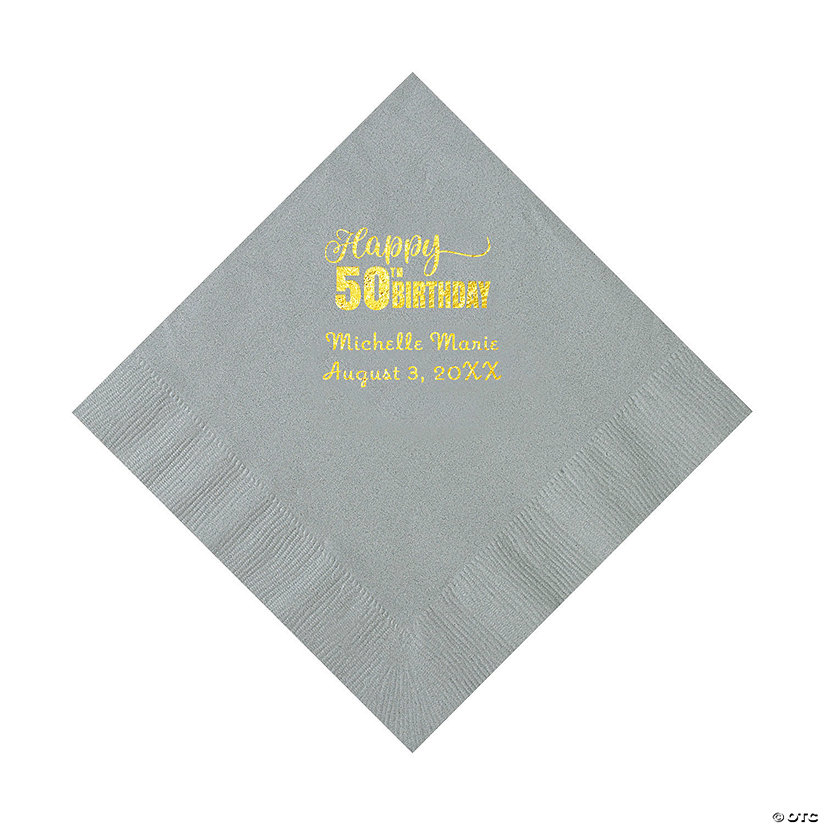 Silver 50th Birthday Personalized Napkins with Gold Foil - 50 Pc. Luncheon Image