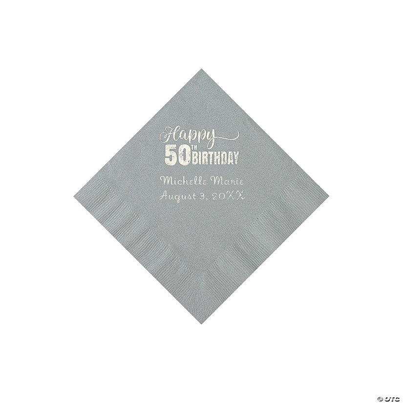 Silver 50th Birthday Personalized Napkins with Silver Foil - 50 Pc. Beverage Image Thumbnail