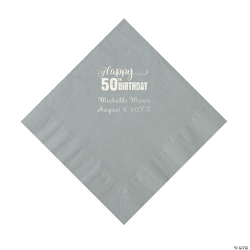 Silver 50th Birthday Personalized Napkins with Silver Foil - 50 Pc. Luncheon Image