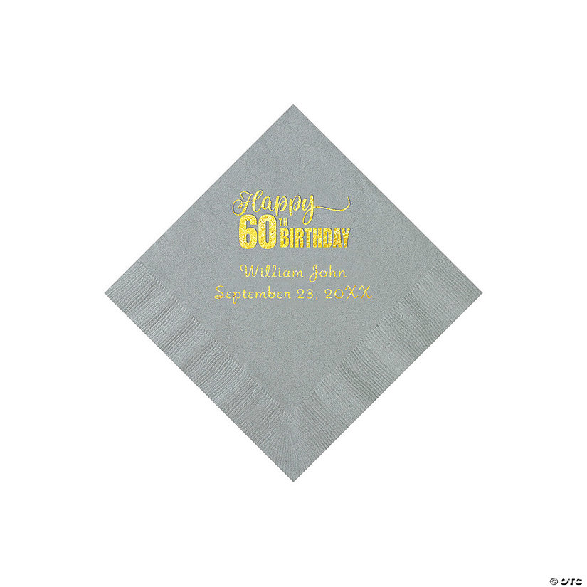 Silver 60th Birthday Personalized Napkins with Gold Foil - 50 Pc. Beverage Image Thumbnail