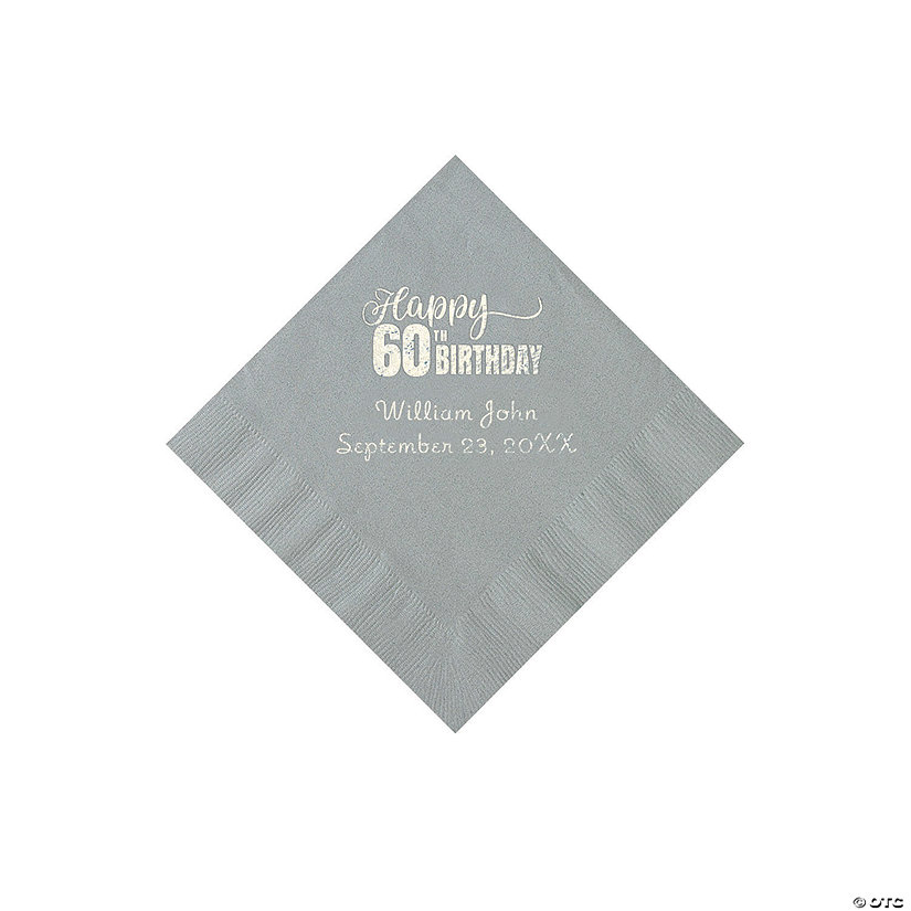 Silver 60th Birthday Personalized Napkins with Silver Foil - 50 Pc. Beverage Image Thumbnail