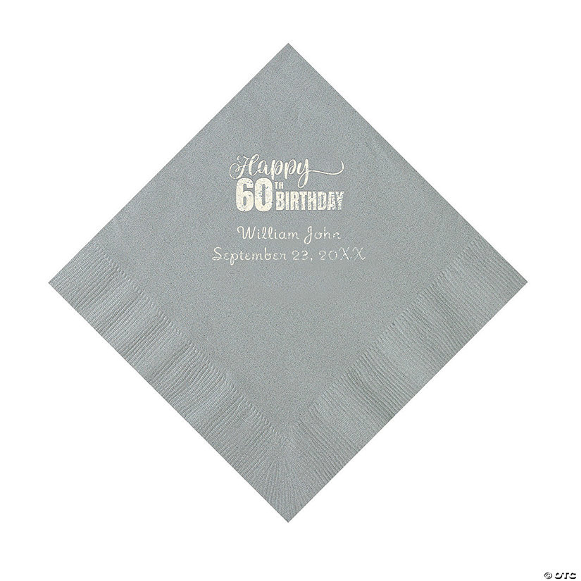 Silver 60th Birthday Personalized Napkins with Silver Foil - 50 Pc. Luncheon Image Thumbnail