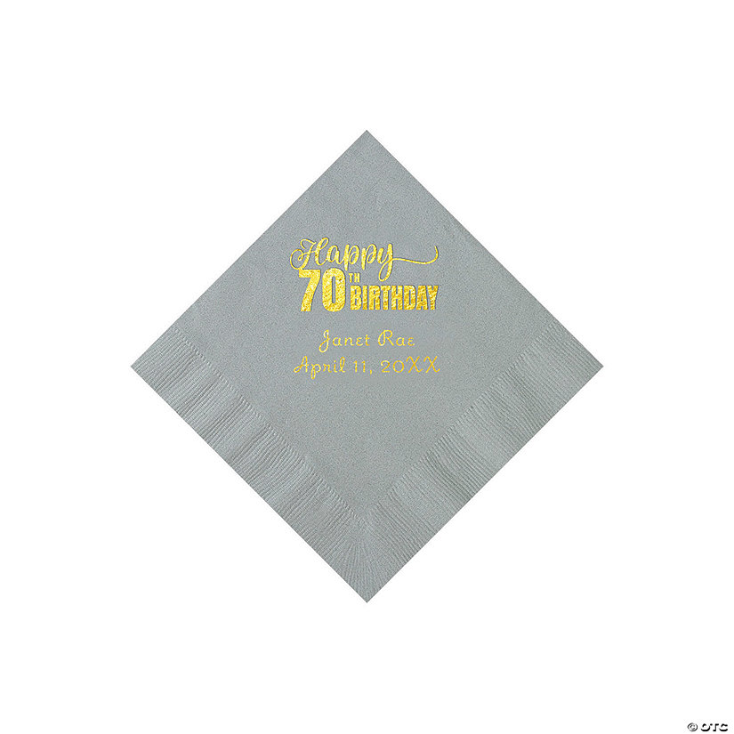 Silver 70th Birthday Personalized Napkins with Gold Foil - 50 Pc. Beverage Image Thumbnail