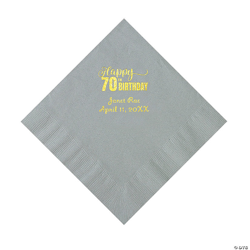 Silver 70th Birthday Personalized Napkins with Gold Foil - 50 Pc. Luncheon Image Thumbnail