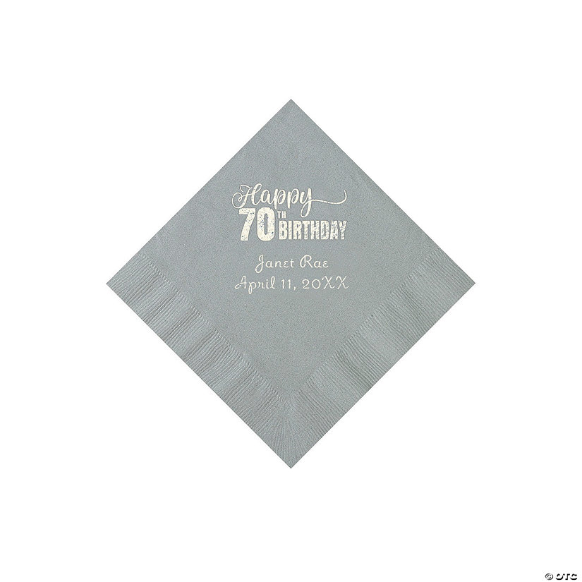 Silver 70th Birthday Personalized Napkins with Silver Foil - 50 Pc. Beverage Image