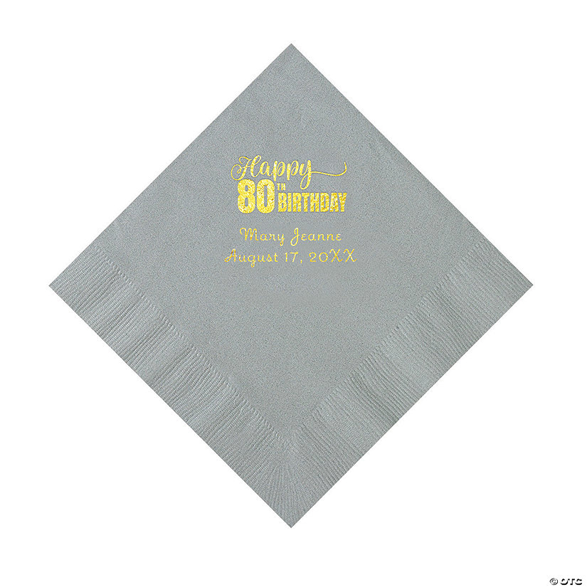 Silver 80th Birthday Personalized Napkins with Gold Foil - 50 Pc. Luncheon Image