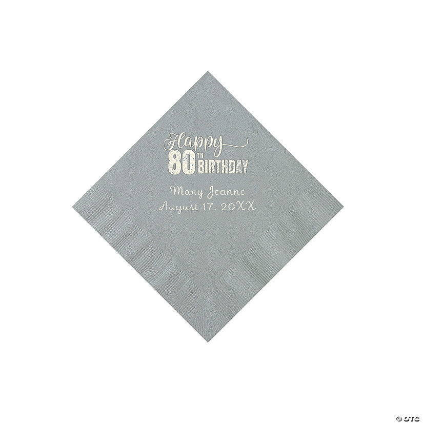 Silver 80th Birthday Personalized Napkins with Silver Foil - 50 Pc. Beverage Image Thumbnail