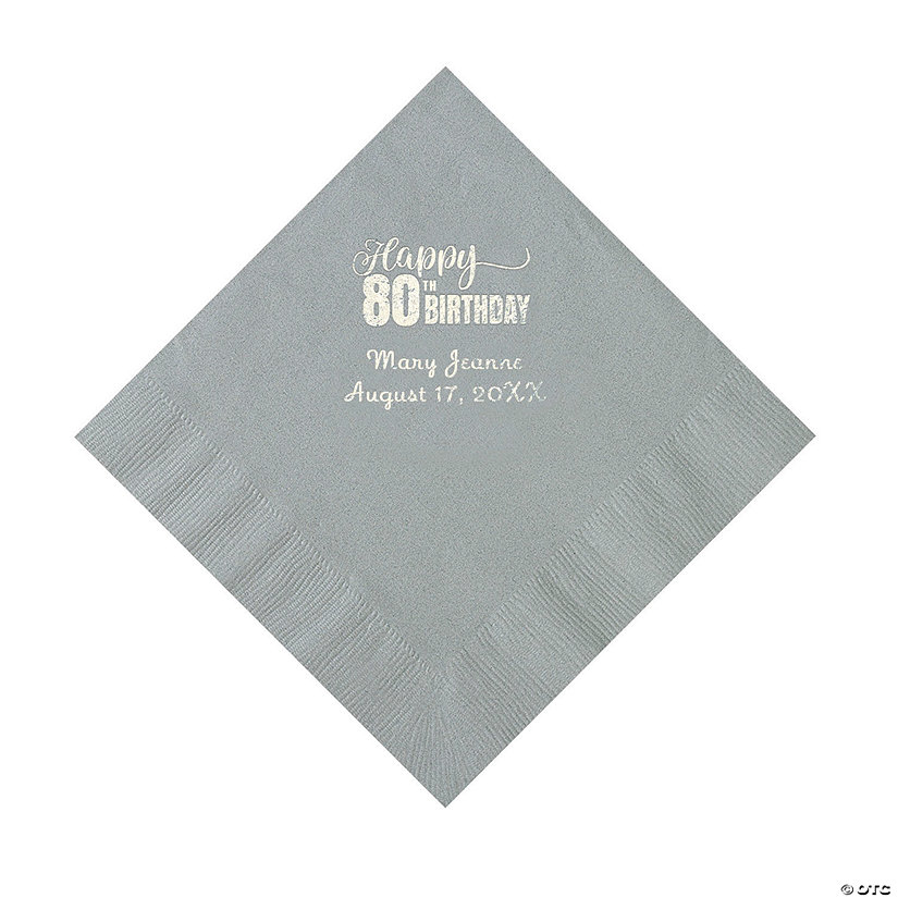 Silver 80th Birthday Personalized Napkins with Silver Foil - 50 Pc. Luncheon Image Thumbnail