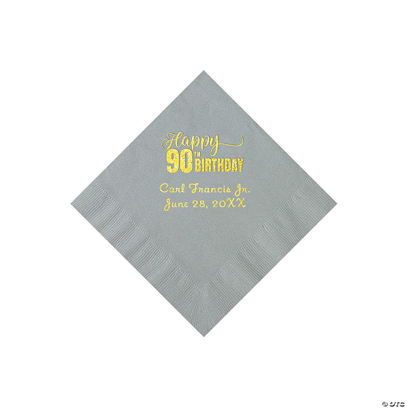 Silver 90th Birthday Personalized Napkins with Gold Foil - 50 Pc. Beverage Image Thumbnail