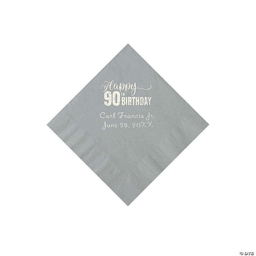 Silver 90th Birthday Personalized Napkins with Silver Foil - 50 Pc. Beverage Image Thumbnail