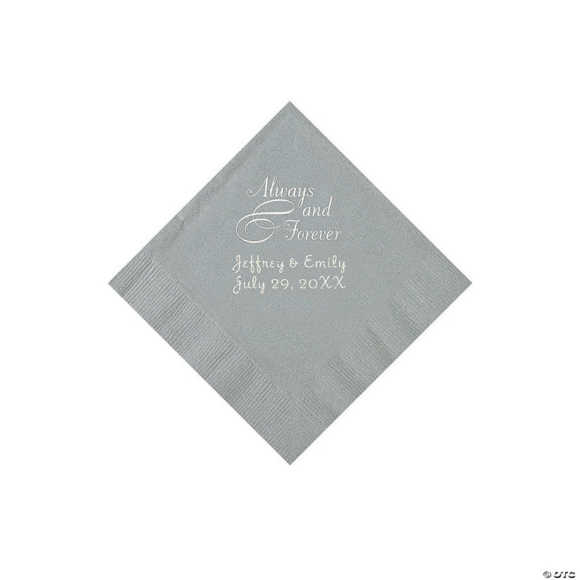 Silver Always & Forever Personalized Napkins with Silver Foil - Beverage Image Thumbnail