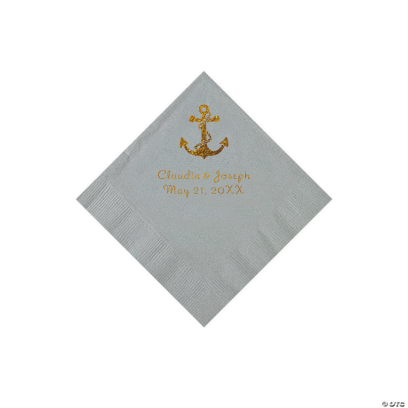 Silver Anchor Personalized Napkins with Gold Foil - Beverage Image Thumbnail