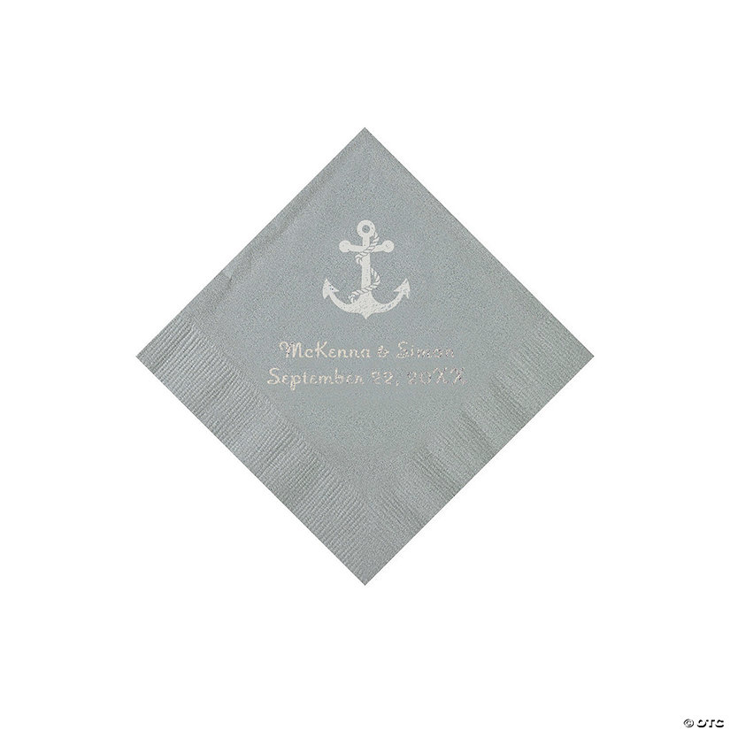 Silver Anchor Personalized Napkins with Silver Foil - Beverage Image Thumbnail