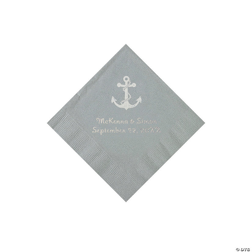 Silver Anchor Personalized Napkins with Silver Foil - Beverage Image