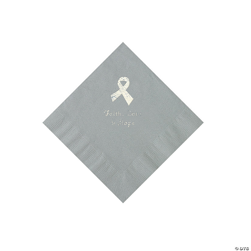 Silver Awareness Ribbon Personalized Napkins with Silver Foil - 50 Pc. Beverage Image Thumbnail