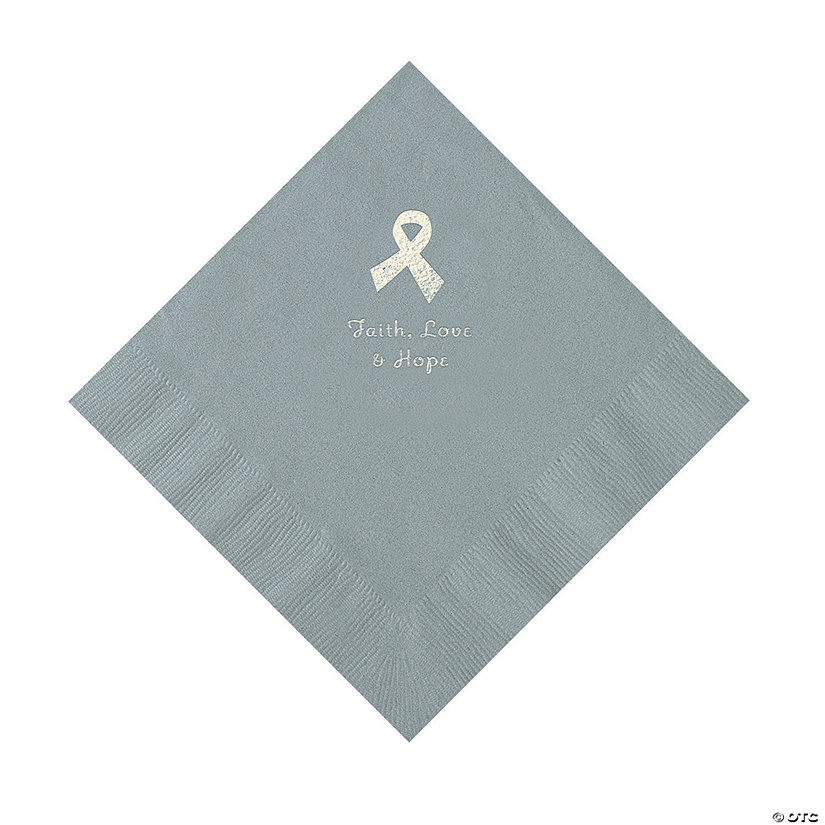 Silver Awareness Ribbon Personalized Napkins with Silver Foil - 50 Pc. Luncheon Image Thumbnail
