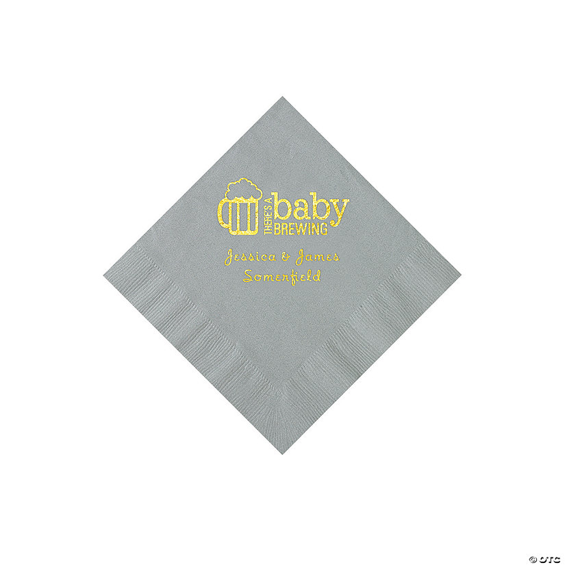 Silver Baby Brewing Personalized Napkins with Gold Foil - 50 Pc. Beverage Image
