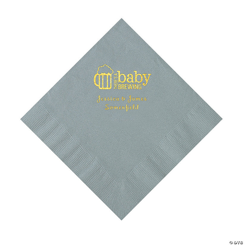 Silver Baby Brewing Personalized Napkins with Gold Foil - 50 Pc. Luncheon Image Thumbnail