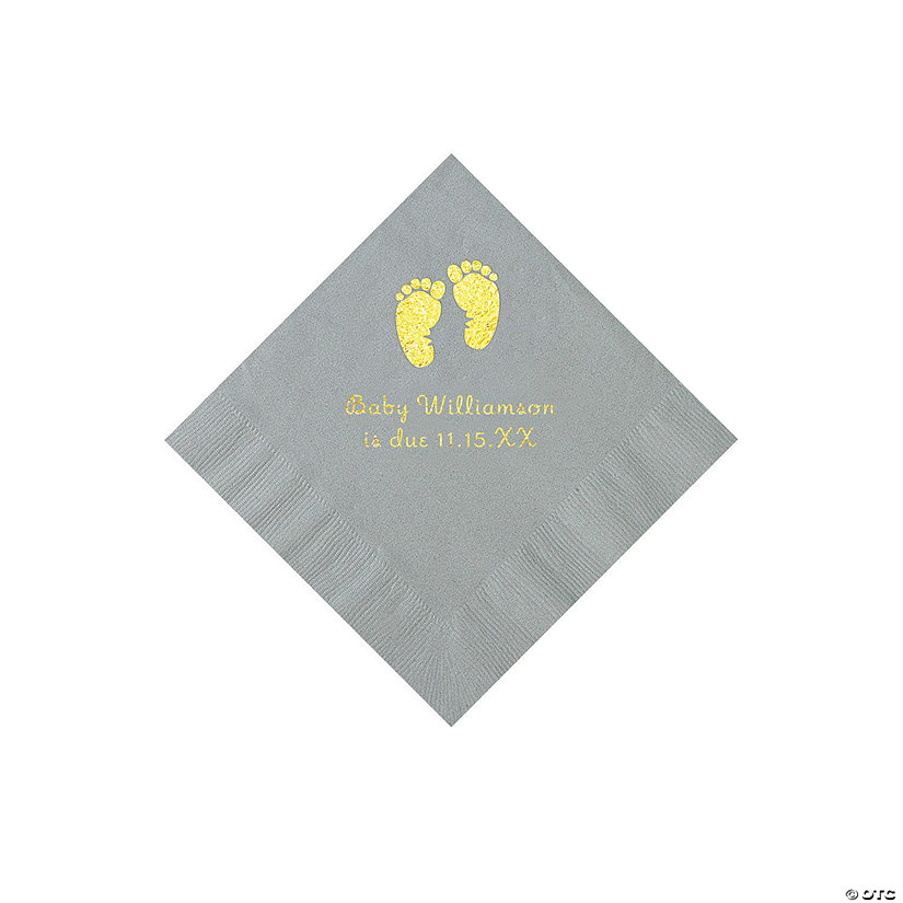 Silver Baby Feet Personalized Napkins with Gold Foil - 50 Pc. Beverage Image