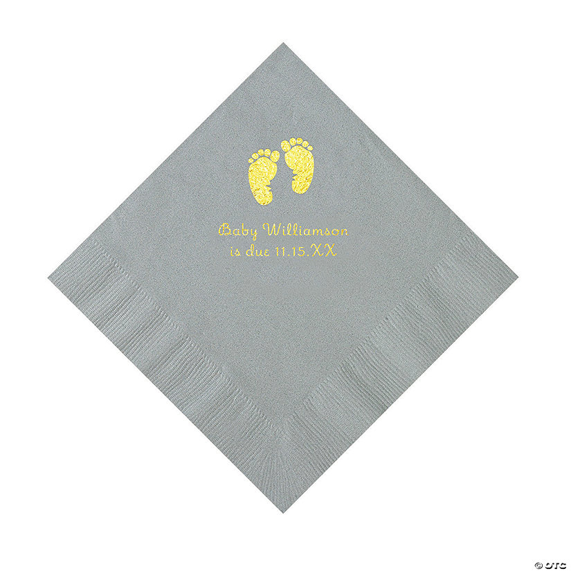 Silver Baby Feet Personalized Napkins with Gold Foil - 50 Pc. Luncheon Image Thumbnail