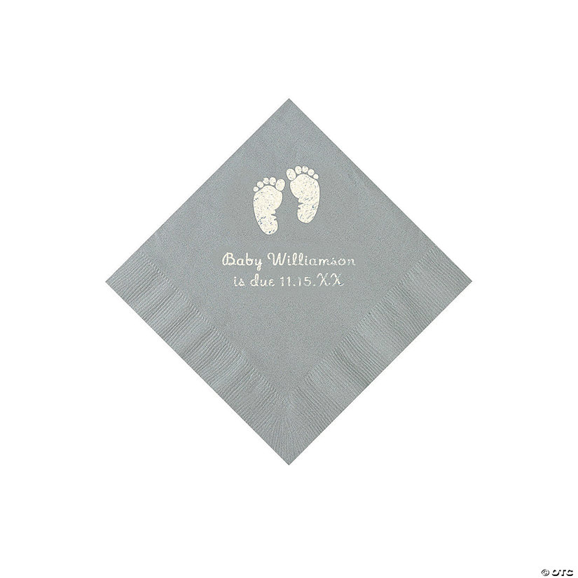 Silver Baby Feet Personalized Napkins with Silver Foil - 50 Pc. Beverage Image Thumbnail