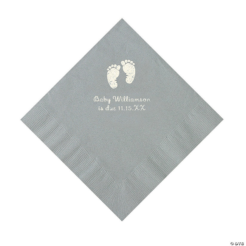 Silver Baby Feet Personalized Napkins with Silver Foil - 50 Pc. Luncheon Image Thumbnail
