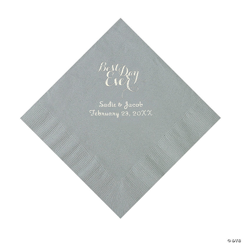 Silver Best Day Ever Personalized Napkins with Silver Foil - Luncheon Image Thumbnail