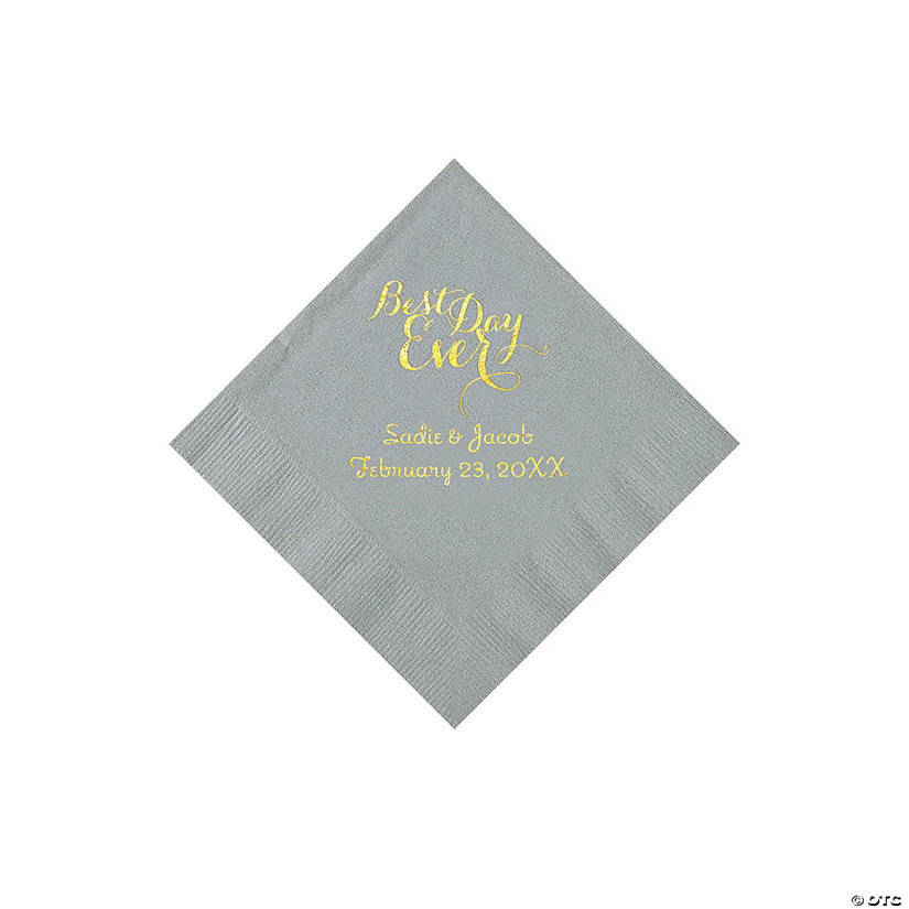 Silver Best Day Personalized Napkins with Gold Foil - Beverage Image Thumbnail