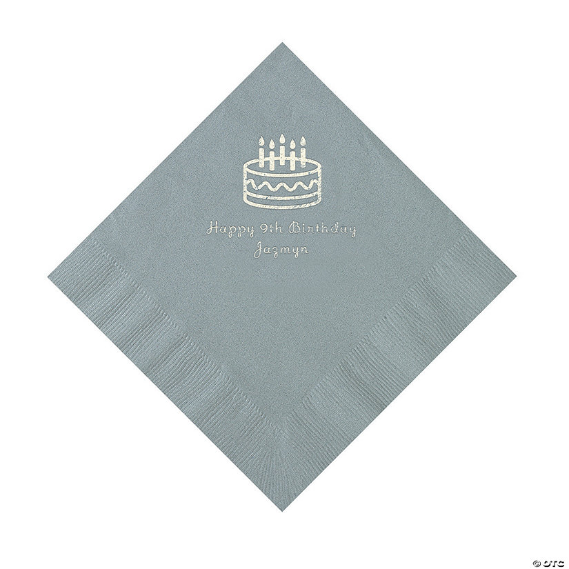 Silver Birthday Cake Personalized Napkins with Silver Foil - 50 Pc. Luncheon Image