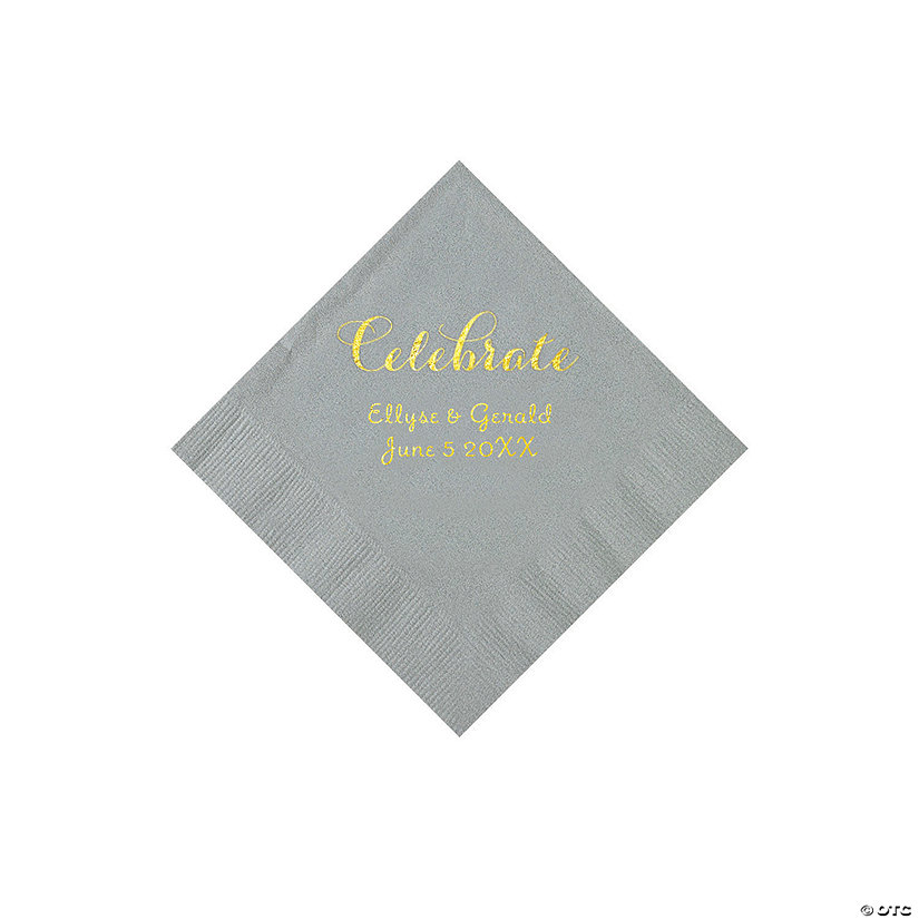 Silver Celebrate Personalized Napkins with Gold Foil - Beverage Image Thumbnail