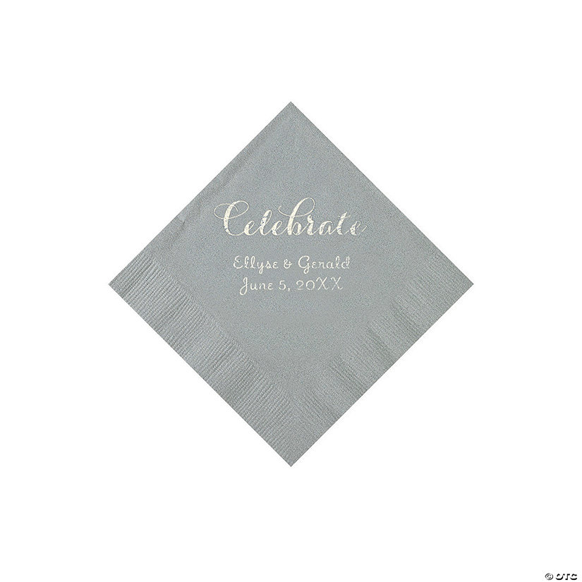 Silver Celebrate Personalized Napkins with Silver Foil - Beverage Image Thumbnail