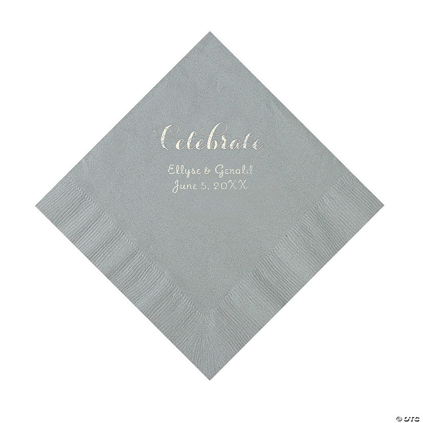 Silver Celebrate Personalized Napkins with Silver Foil Luncheon