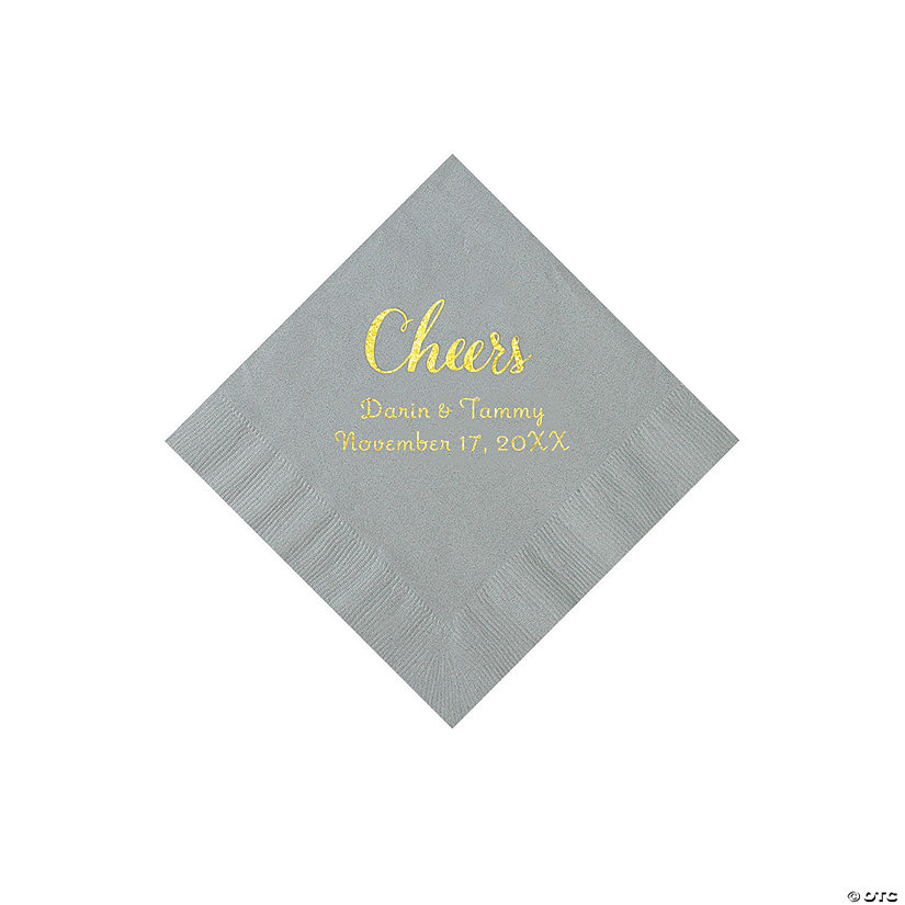 Silver Cheers Personalized Napkins with Gold Foil - Beverage Image Thumbnail