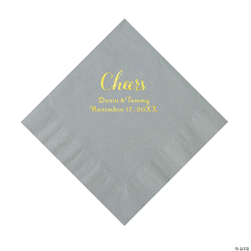 Silver Cheers Personalized Napkins with Gold Foil - Luncheon Image Thumbnail