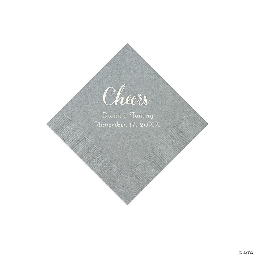 Silver Cheers Personalized Napkins with Silver Foil - Beverage Image Thumbnail
