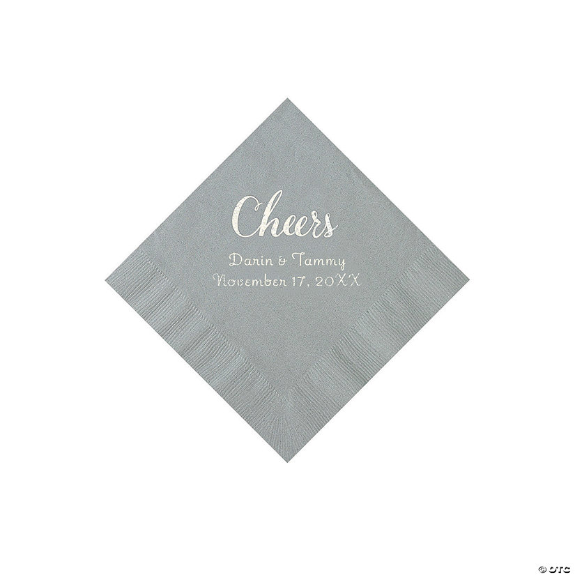 Silver Cheers Personalized Napkins with Silver Foil - Beverage Image