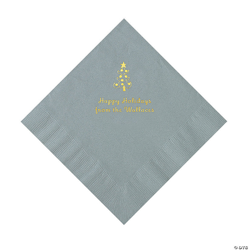 Silver Christmas Tree Personalized Napkins with Gold Foil &#8211; Luncheon Image Thumbnail