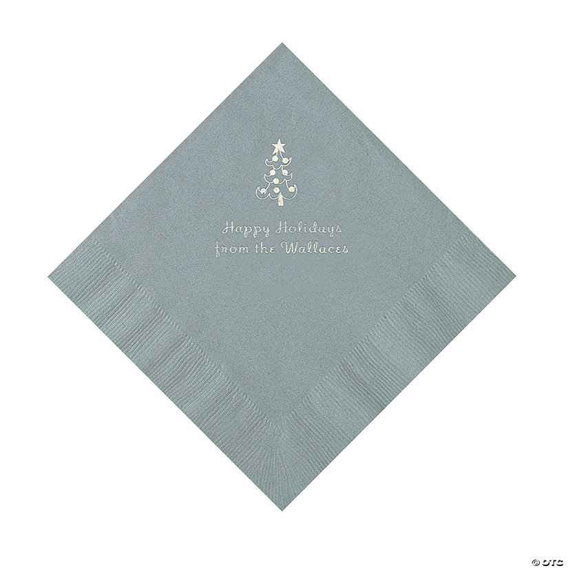 Silver Christmas Tree Personalized Napkins with Silver Foil &#8211; Luncheon Image Thumbnail